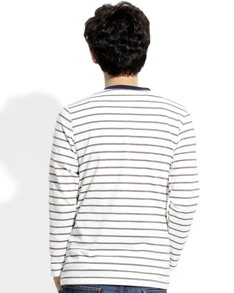 T恤 訂製款 中門襟 長袖 咖啡白條 中性 TCANB-S02-00129