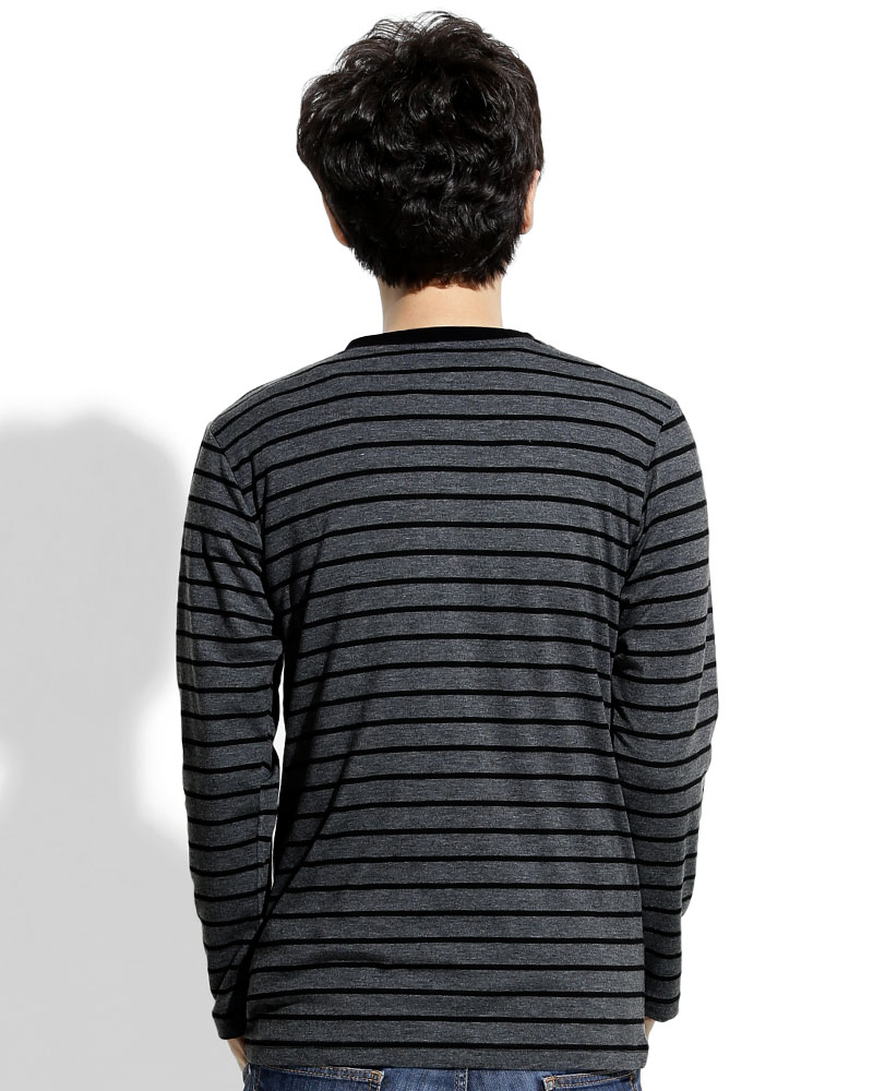 T恤 訂製款 中門襟 長袖 灰黑條 中性 TCANB-S02-00131