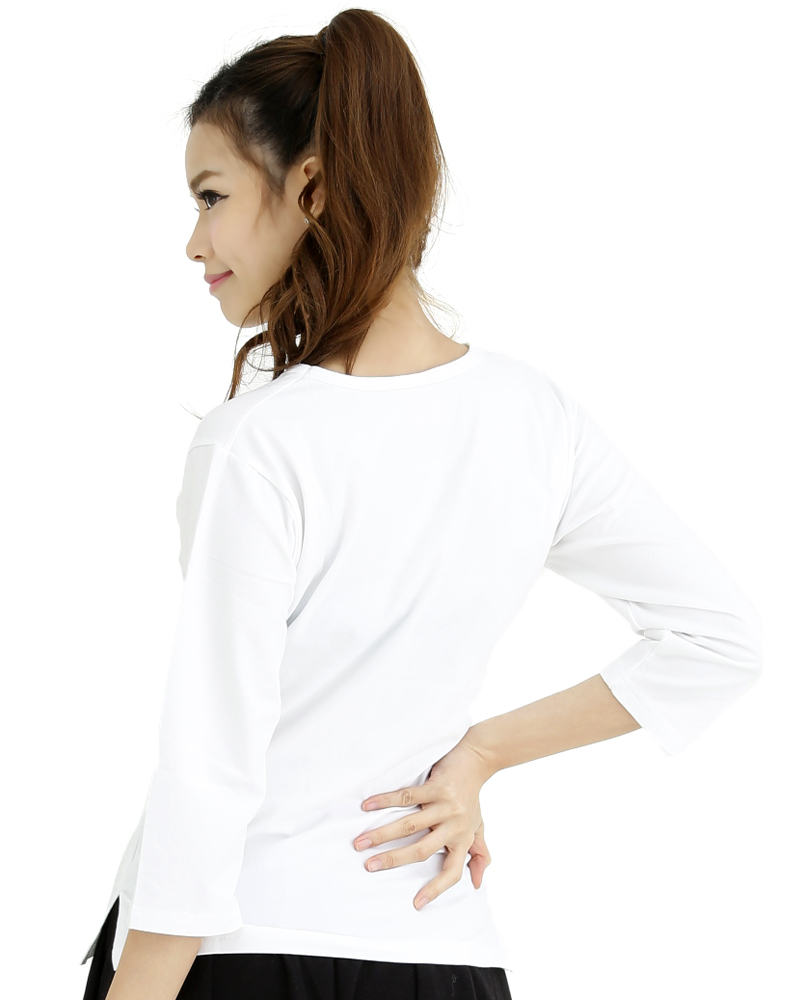 T恤 訂製款 v領 七分袖 素面 白 腰身 TCANG-B02-00146