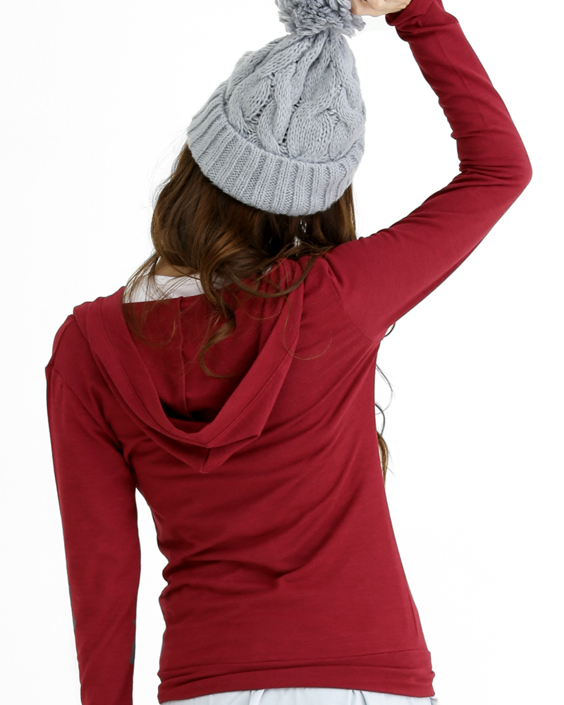 T恤 訂製款 假兩件 長袖 帽T 酒紅白 腰身 TCANG-S02-00153