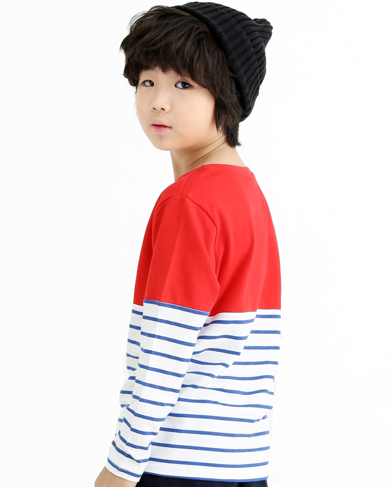 T恤 訂製款 條紋 長袖 大紅白藍條 童版 TCANK-A02-00163