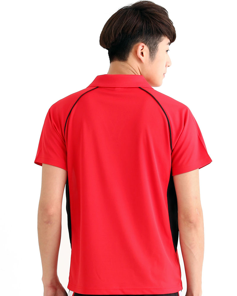 排汗POLO衫 V領短斜袖 吸引力快乾 中性 紅接黑白 PHQB-PB01-12