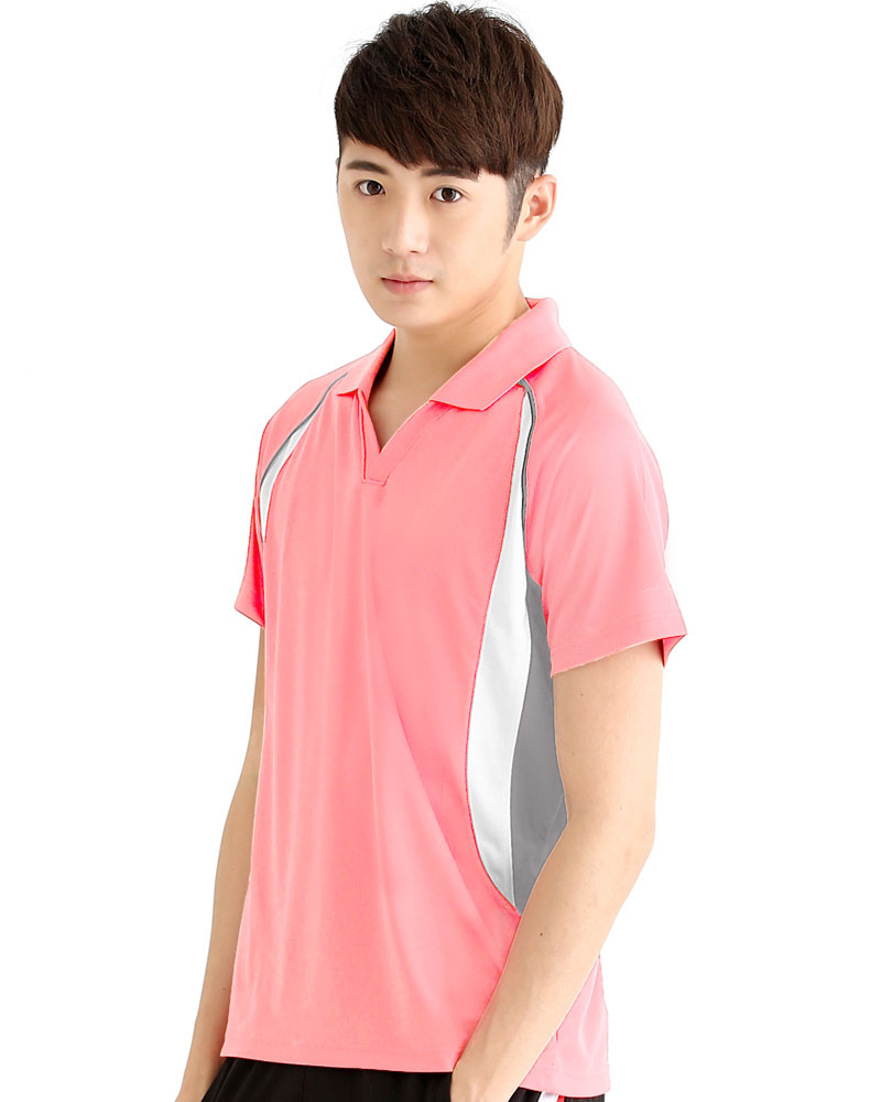 排汗POLO衫 V領短斜袖 吸引力快乾 中性 粉桔接灰白 PHQB-PB01-14