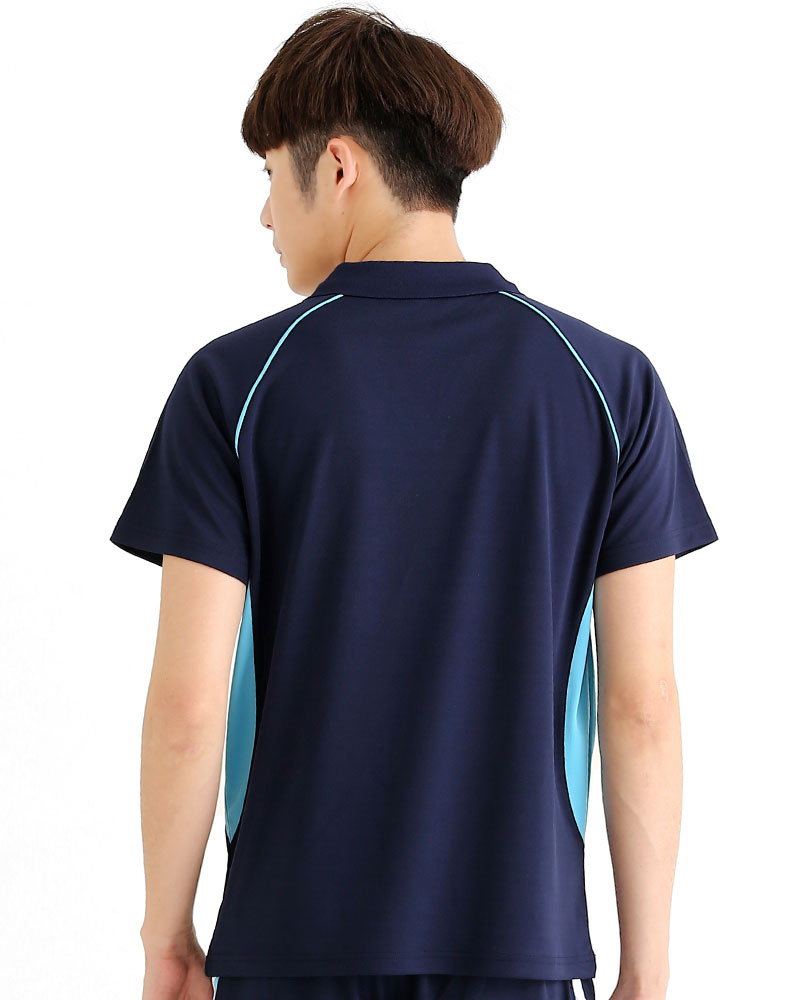 排汗POLO衫 V領短斜袖 吸引力快乾 中性 丈青接水藍白 PHQB-PB01-51