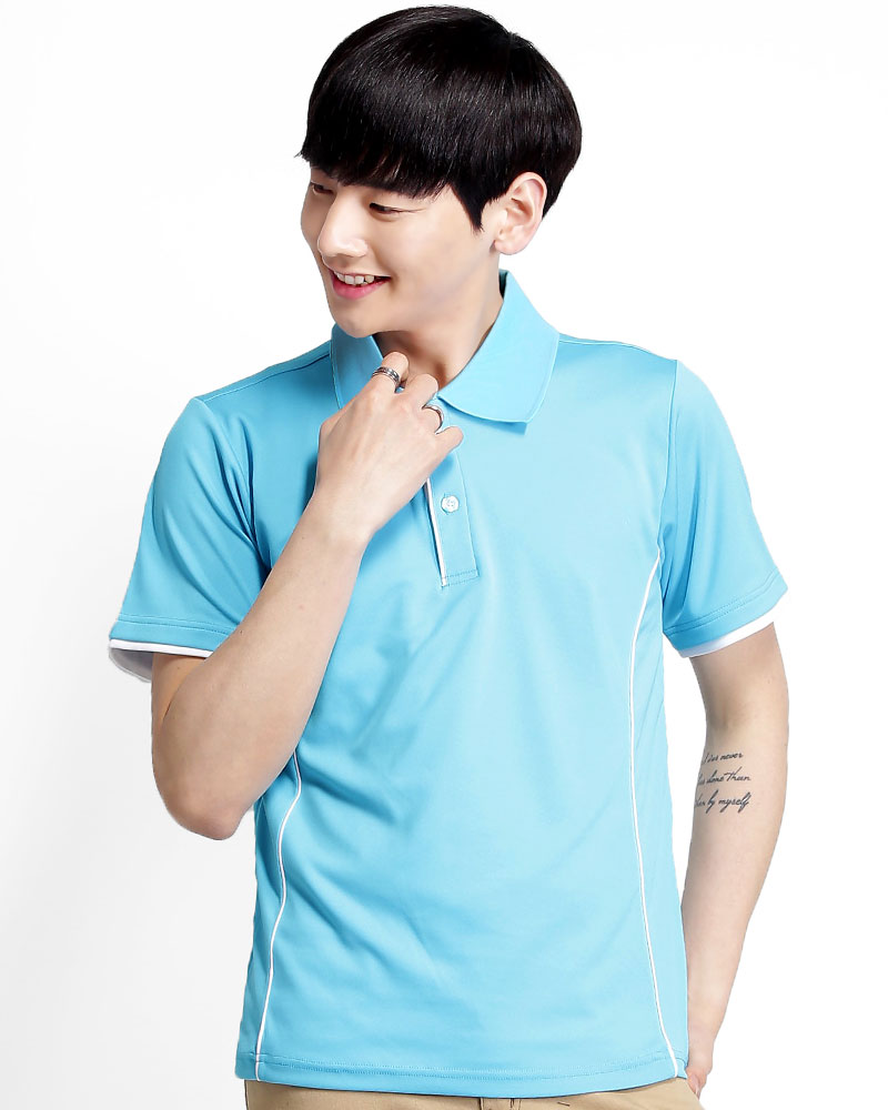 排汗POLO衫 短袖 吸引力快乾 中性 水藍出芽白 PHQB-PE01-50