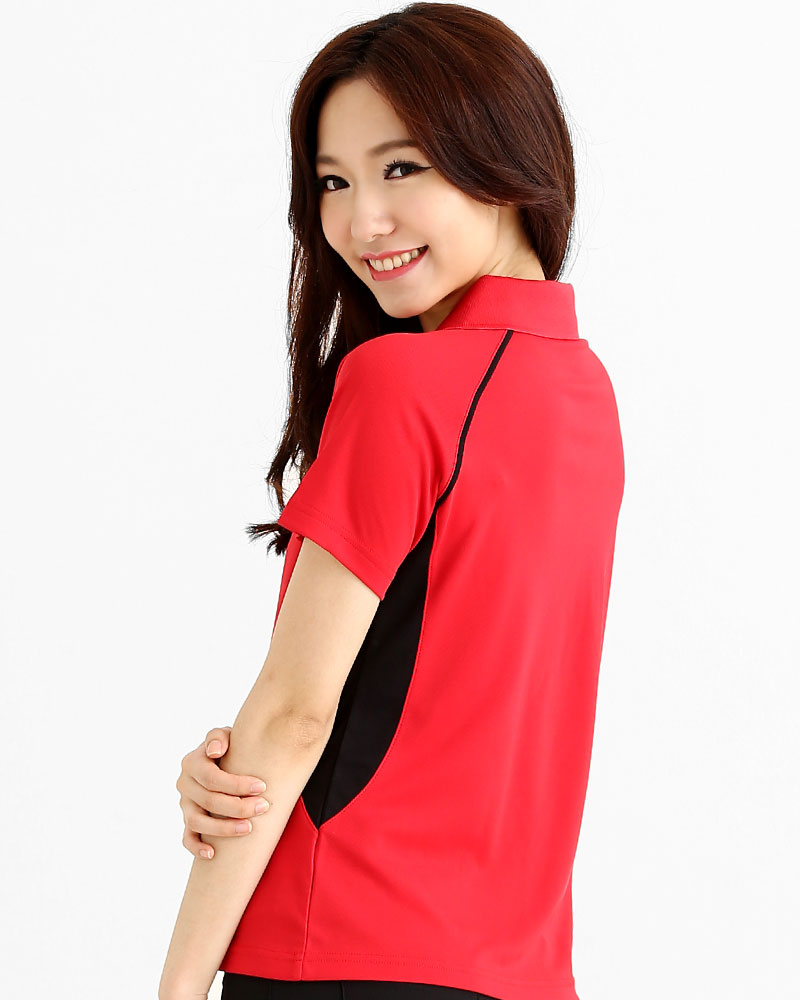 排汗POLO衫 V領短斜袖 吸引力快乾 腰身 紅接黑白 PHQG-PB01-12