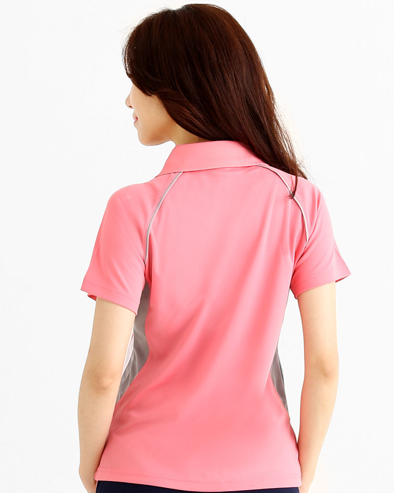 排汗POLO衫 V領短斜袖 吸引力快乾 腰身 粉桔接灰白 PHQG-PB01-14