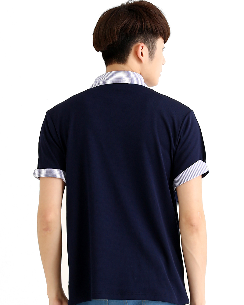 POLO衫 訂製款 假兩件 中性 丈青細條紋 PCANB-S11-00290