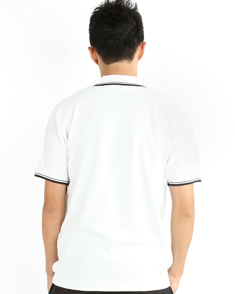 POLO衫 訂製款 有口袋 束口 中性 白配雙黑條領 中性 PCANB-P11-00283