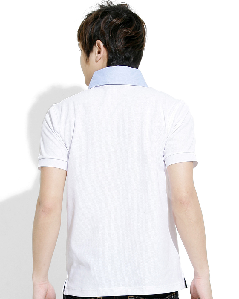 POLO衫 訂製款 有口袋 束口 中性 白配淺藍領 PCANB-P11-00277