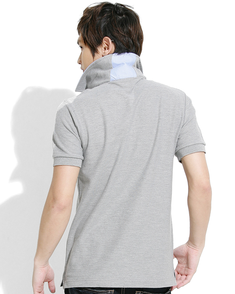 POLO衫 訂製款 有口袋 束口 中性 灰配淺藍領 PCANB-P11-00279