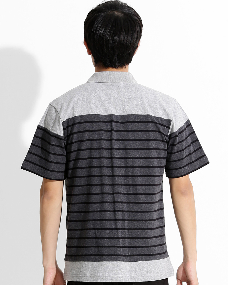 POLO衫 訂製款 接片 休閒風 中性 深灰黑條拼接灰 PCANB-P01-00250