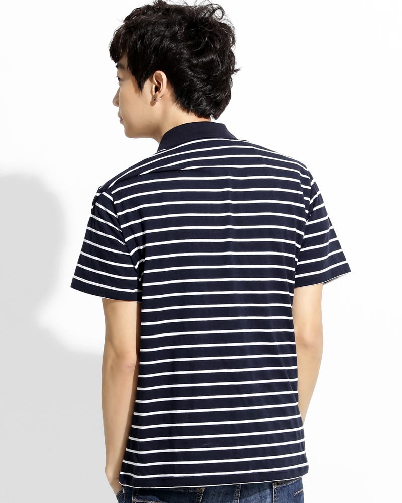 POLO衫 訂製款 休閒風 中性 黑白條黑領 PCANB-P01-00248