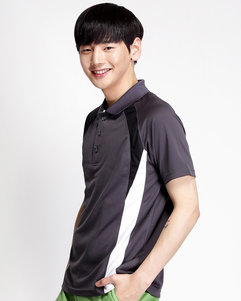 POLO衫 訂製款 斜袖 運動風 中性 深灰配黑白 PCANB-P01-00241