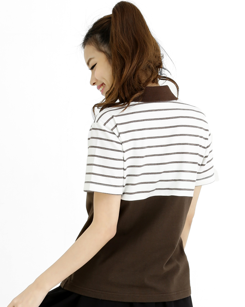 POLO衫 訂製款 腰身 咖啡配白咖啡條 PCANG-P01-00335