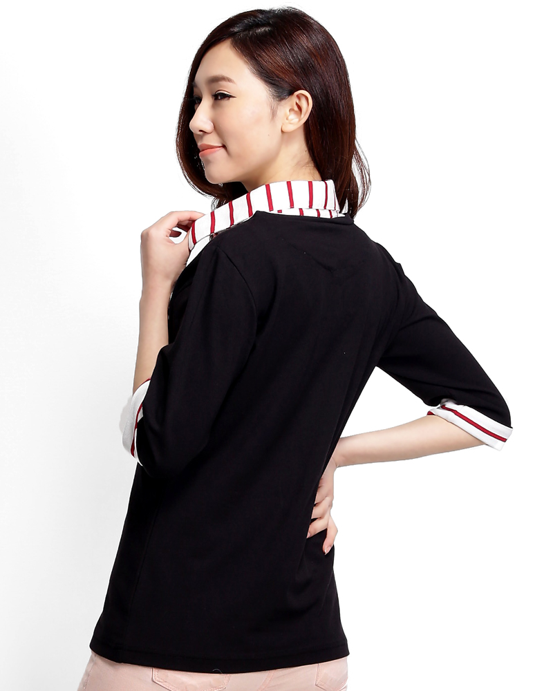 POLO衫 訂製款 假兩件 腰身 黑白底紅線 PCANG-S11-00352