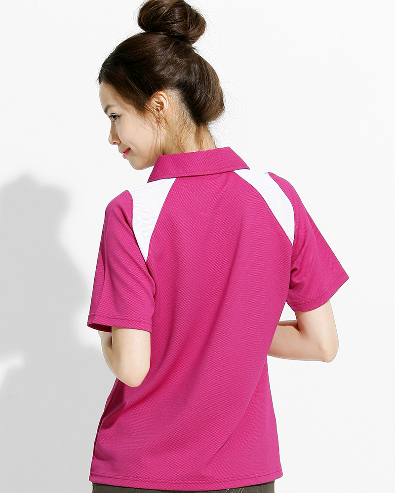 POLO衫 訂製款 斜肩袖 腰身 桃紅/白 PCANG-P01-00327