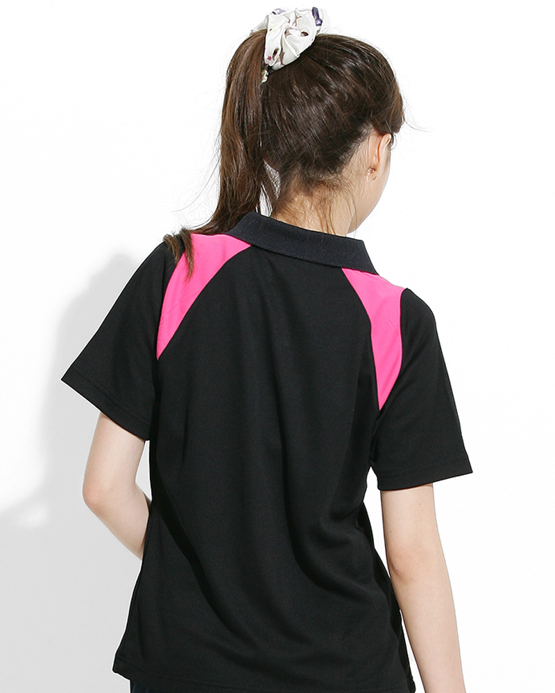 POLO衫 訂製款 斜肩袖 腰身 黑/桃紅 PCANG-P01-00326