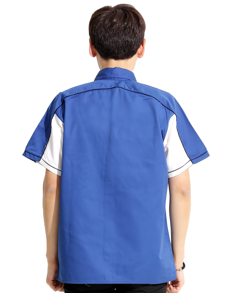 經理服 短袖 訂製款 寶藍/白MAG-A13