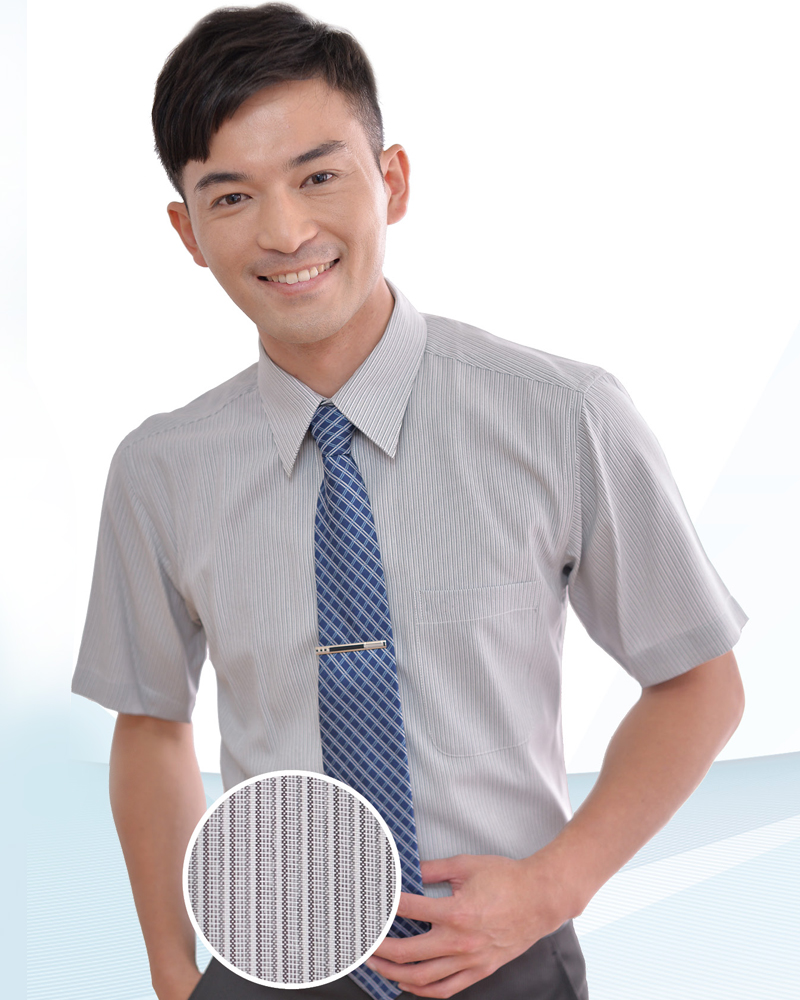 男襯衫 長袖襯衫 短袖襯衫 淺粉紅色條紋 S-34 ＃P.83