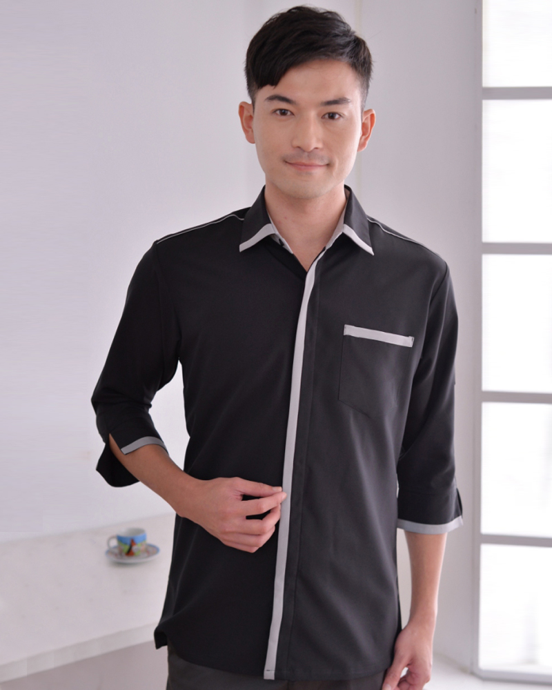 七分袖襯衫 黑配灰 