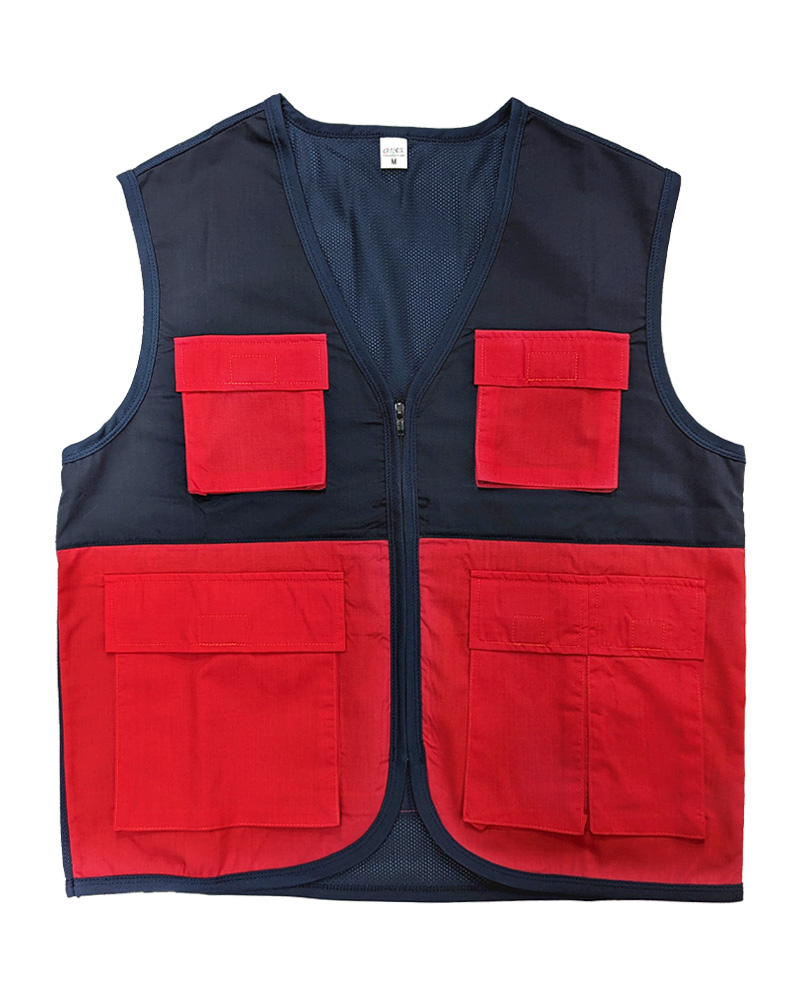 多功能工作背心-洞洞布 訂製款 拉鍊 丈青配紅 VCAN-G2-02