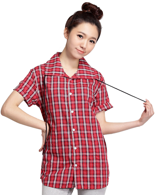 休閒襯衫 訂製 短袖 紅格紋 SCANG-B01-02