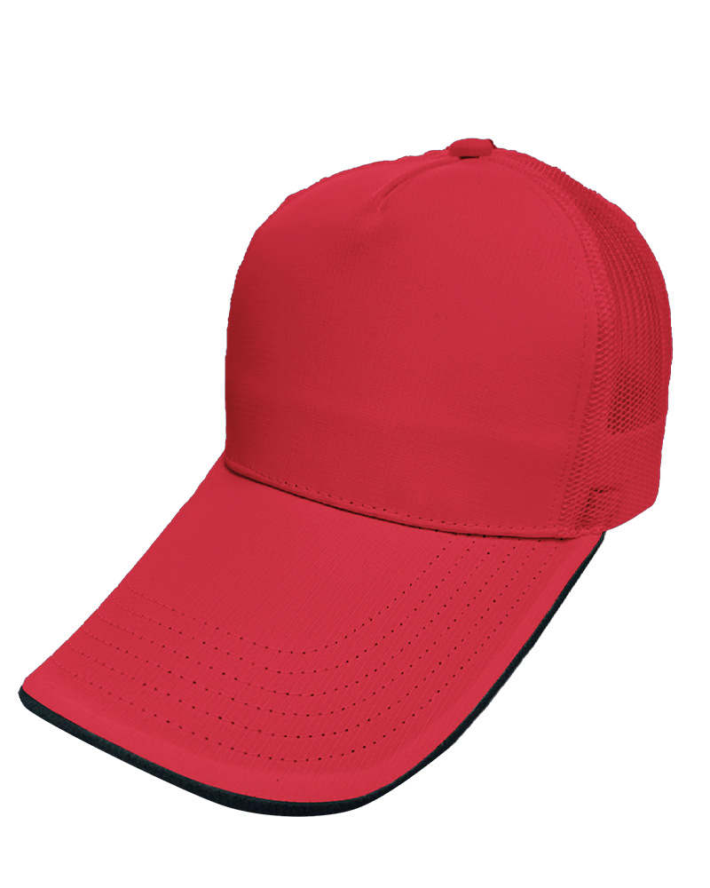 格中點五片網帽-紅 