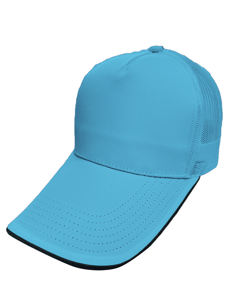 格中點五片網帽-水藍