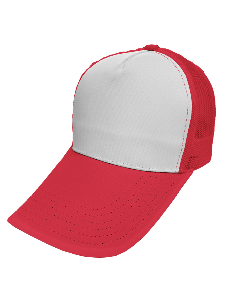 格中點五片網帽-白配