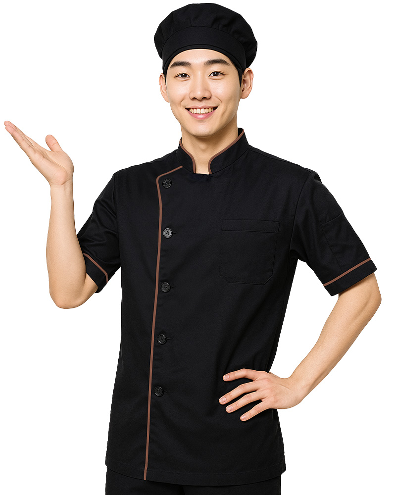 廚師服 單排黑釦 短