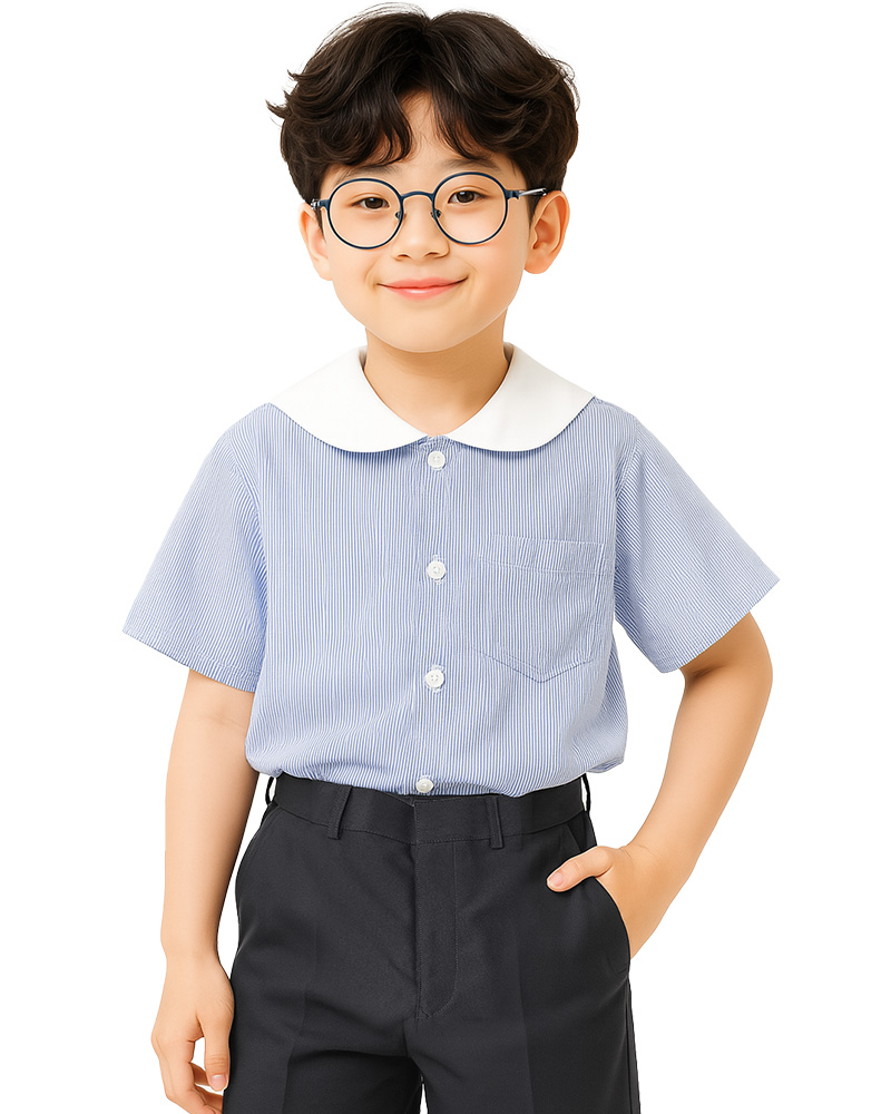 校服制服短袖 藍配深