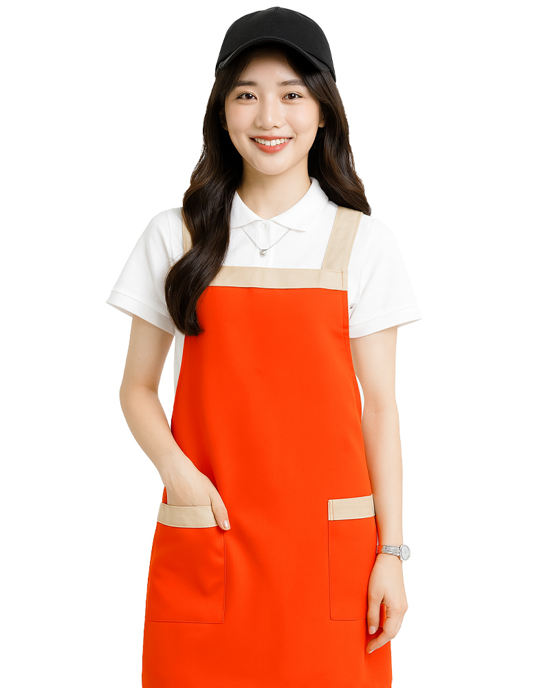 日式圍裙 橘配卡其A