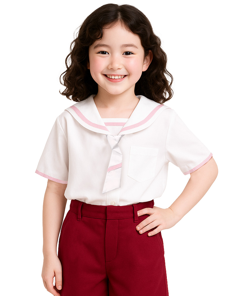 校服制服短袖 白配紅