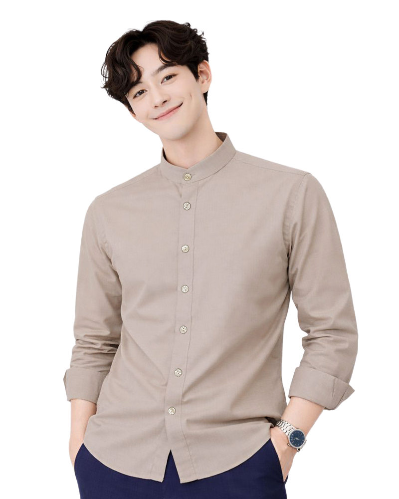 男款無領長袖襯衫｜卡