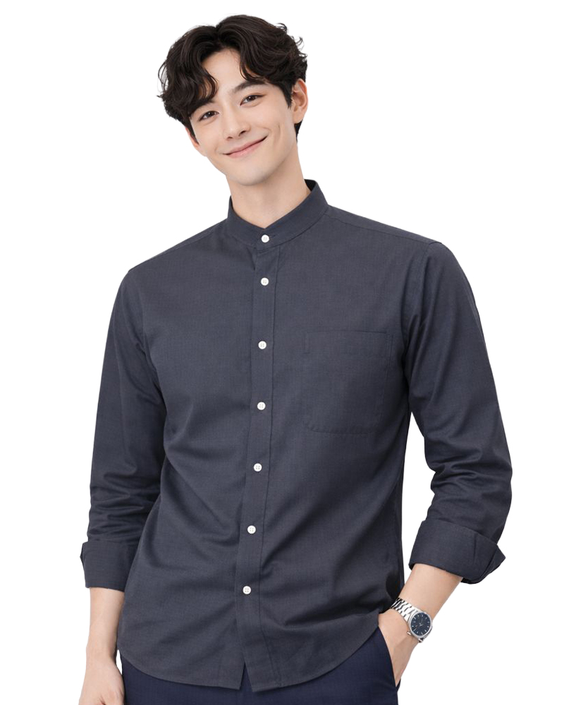 男款無領長袖襯衫｜深
