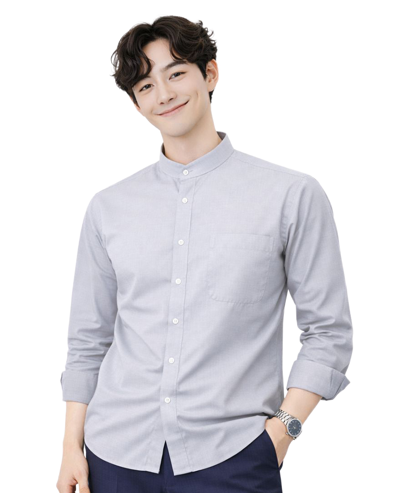 男款無領長袖襯衫｜淺