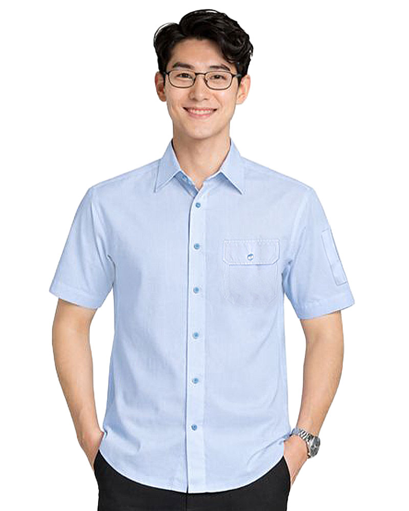 男款商務短袖襯衫-水