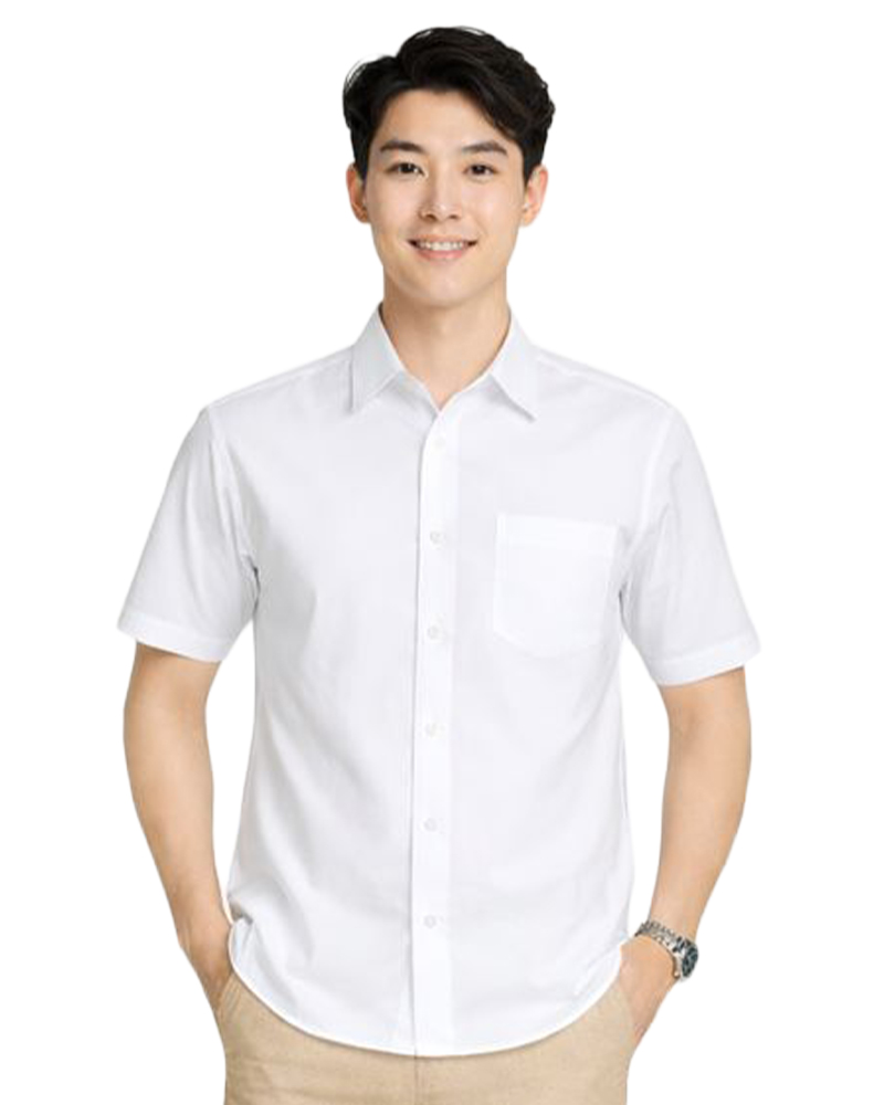 男款商務短袖襯衫-白