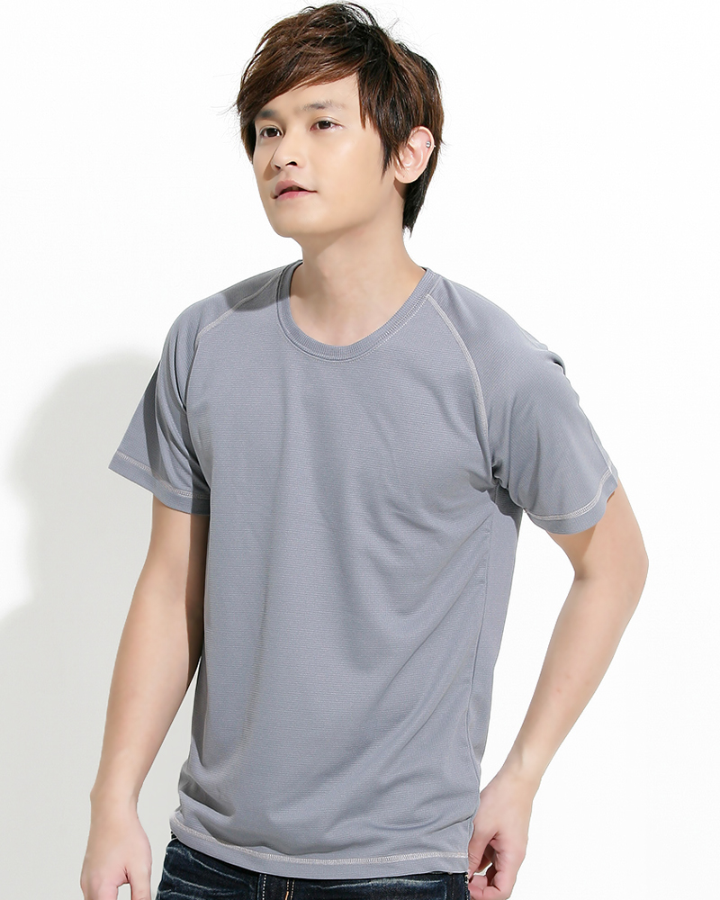 透氣排汗T 圓領短袖 中性 斜袖款 淺灰 THTB-A01-02