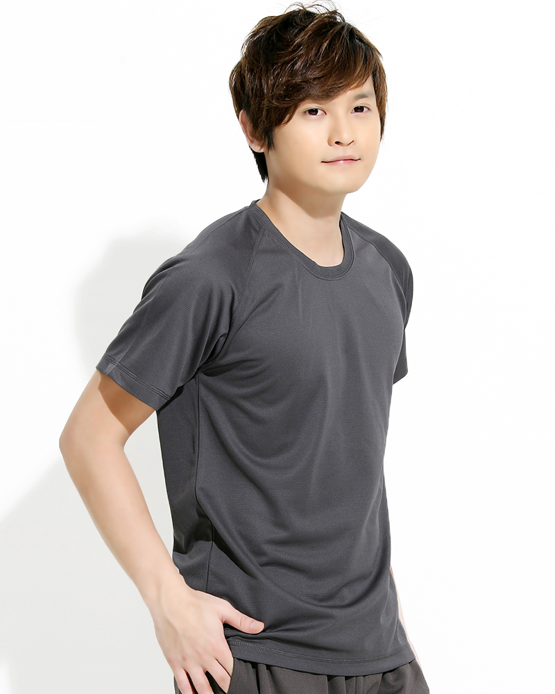 透氣排汗T 圓領短袖 中性 斜袖款 深灰 THTB-A01-03