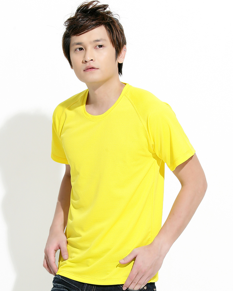 透氣排汗T 圓領短袖 中性 斜袖款 金黃 THTB-A01-31