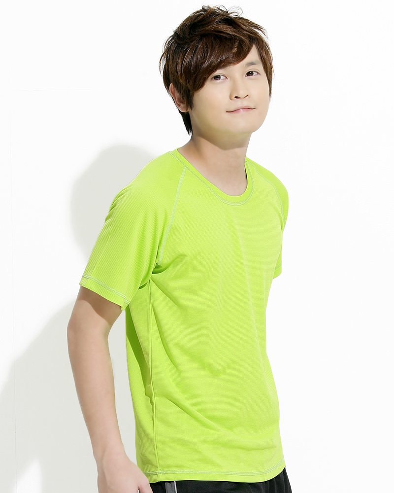 透氣排汗T 圓領短袖 中性 斜袖款 螢光綠 THTB-A01-44