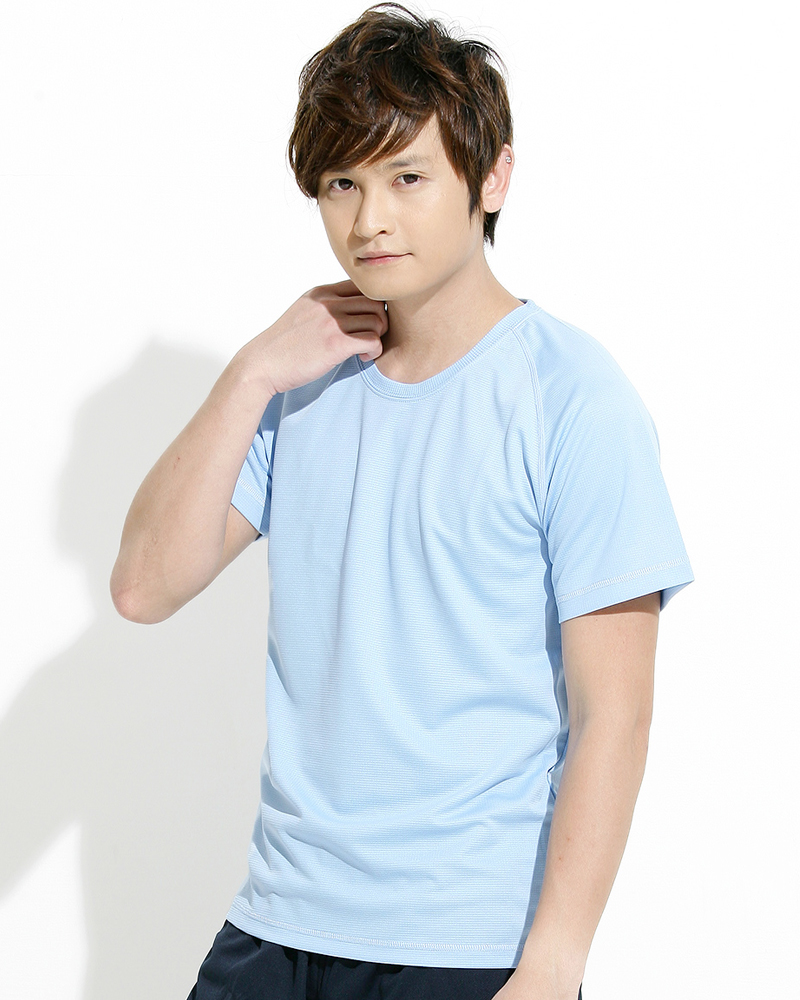透氣排汗T 圓領短袖 中性 斜袖款 水藍 THTB-A01-50