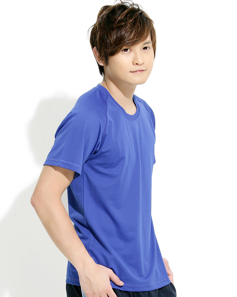 透氣排汗T 圓領短袖 中性 斜袖款 寶藍 THTB-A01-53