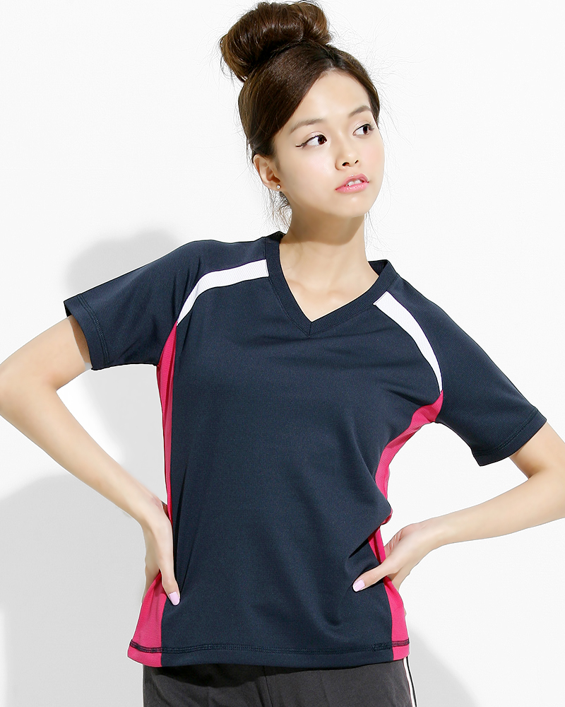 透氣排汗短T V領斜袖 腰身 接片款 丈青 THTG-BB01-51