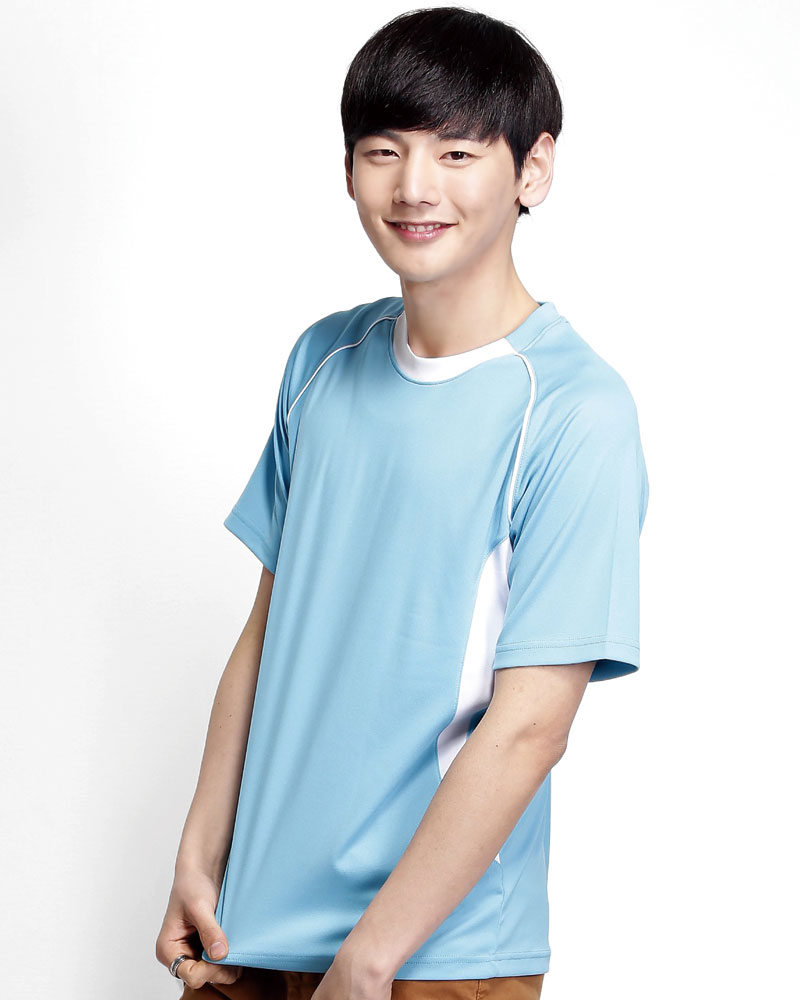 排汗衣 圓領短袖 吸引力快乾 中性 天藍出芽白 THQB-AB01-50