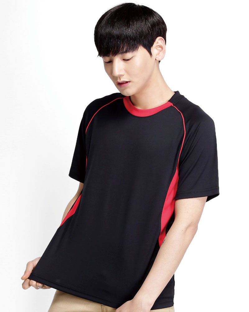 排汗衣 圓領短袖 吸引力快乾 中性 黑出芽紅 THQB-AB01-12
