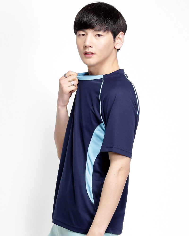 排汗衣 圓領短袖 吸引力快乾 中性 丈青出芽水藍 THQB-AB01-51