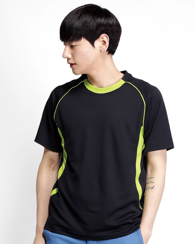 排汗衣 圓領短袖 吸引力快乾 中性 黑出芽綠 THQB-AB01-44